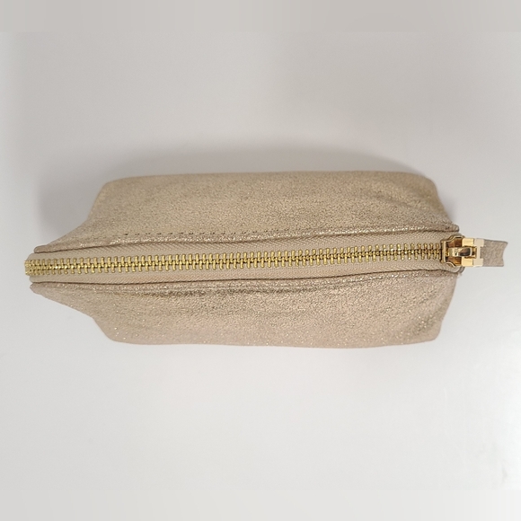India Hicks Metallic Gold Leather Zip Top Cosmetic Accessory Pouch Clutch - Picture 10 of 16